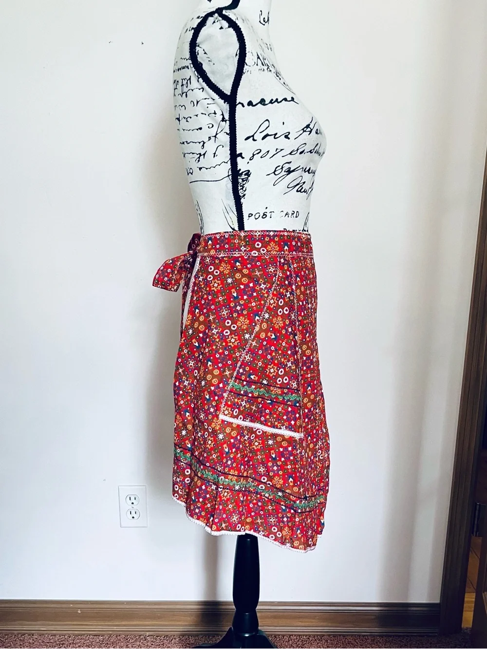 Vintage Handcrafted Polish Red Floral Apron